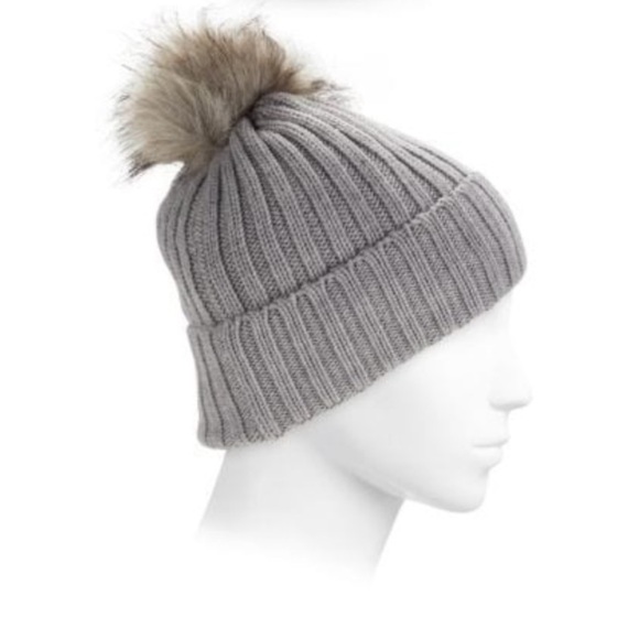 Calvin Klein faux fur pom-pom rib knit beanie hat - Picture 2 of 8